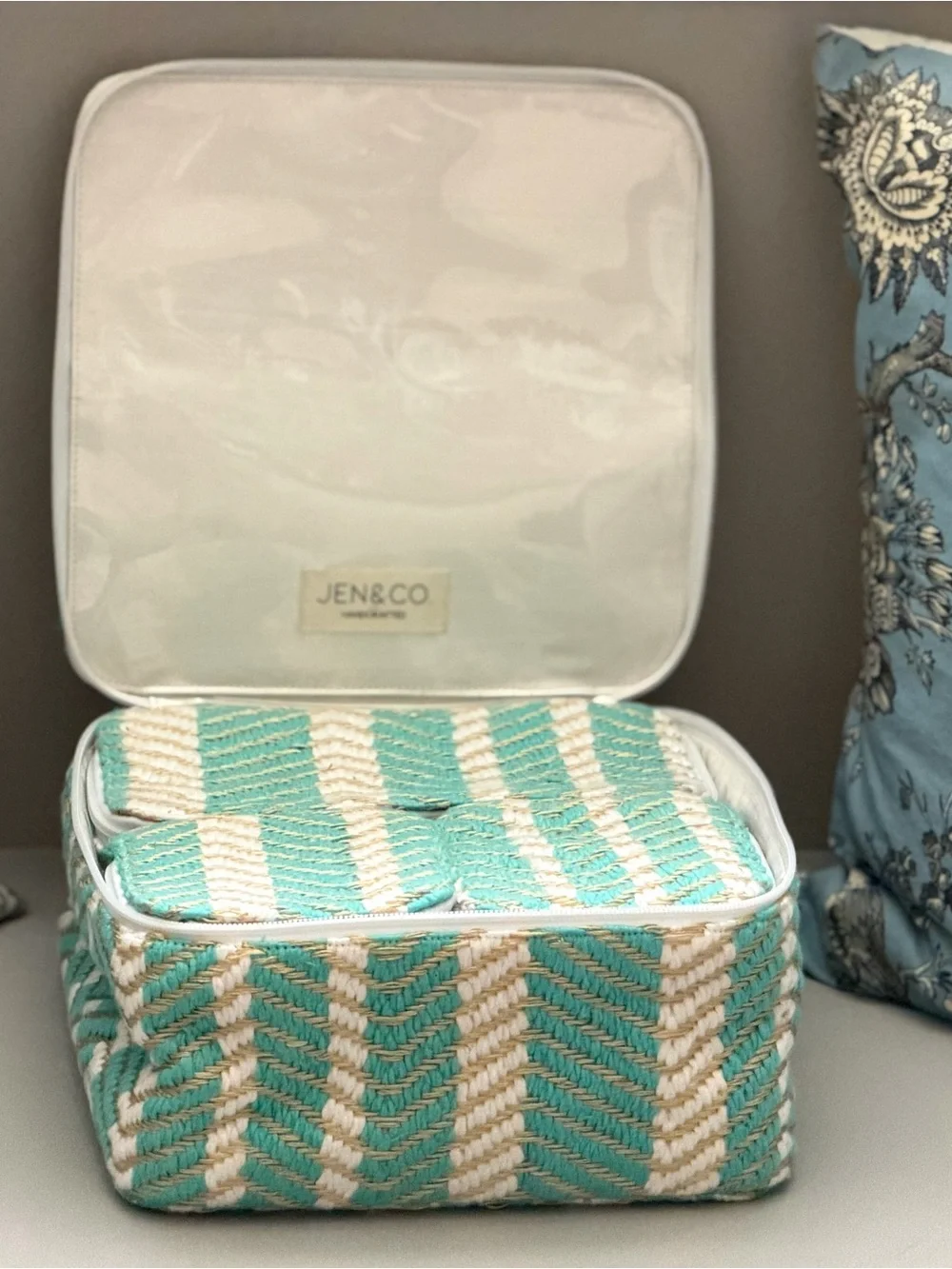 NWT Jen & Co Clear-Lined Woven Cosmetic Cases (4) in Aqua